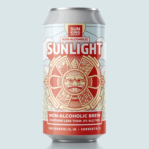 Sun King Non-Alcoholic Sunlight Cream Ale showcasing malt complexity and smooth flavor with less than 0.5% ABV, crafted for a refreshing alcohol-free experience.