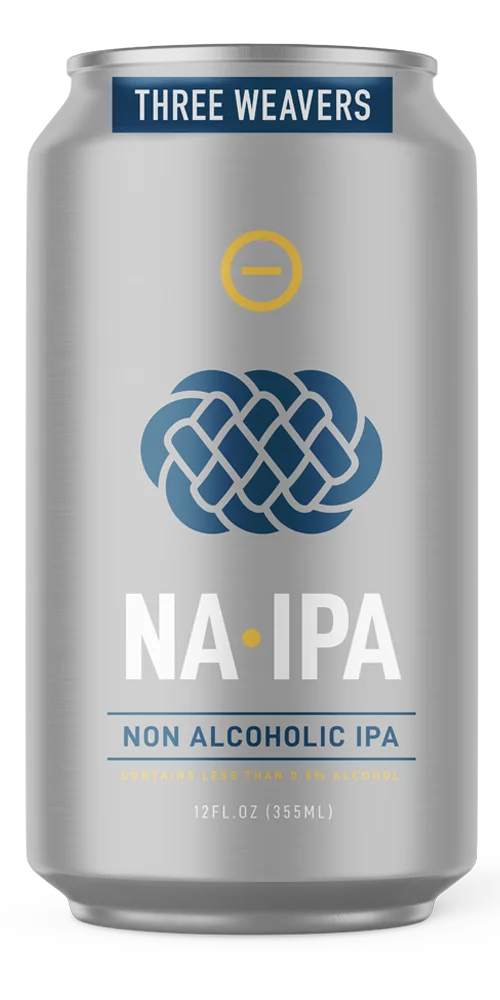 Three Weavers Non Alcoholic IPA showcasing a crisp, citrus-forward, alcohol-free beer crafted with West Coast style hops and low calories