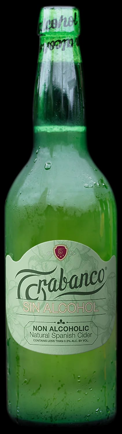 Trabanco Sin Alcohol non-alcoholic cider showcasing rich dry apple flavors and traditional Asturian sidra character with natural complexity