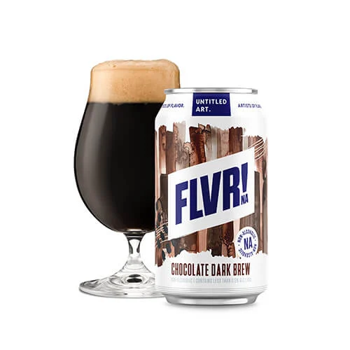 Untitled Art FLVR NA Chocolate Dark Brew, a luxurious non-alcoholic beer with a smooth bitterness and chocolate flavor