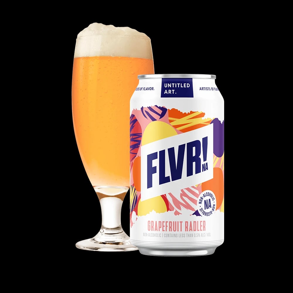 Image of Untitled Art FLVR Grapefruit Radler non-alcoholic beer with refreshing grapefruit and lemon flavors against a plain background