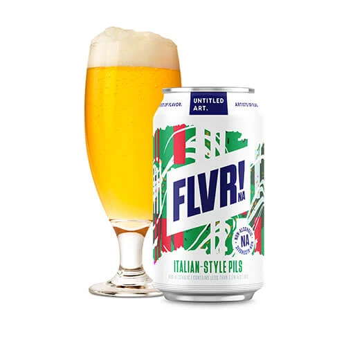 Untitled Art FLVR! Italian Style Pils non-alcoholic beer featuring floral, citrus, and tropical hop aromas in a crisp pilsner style