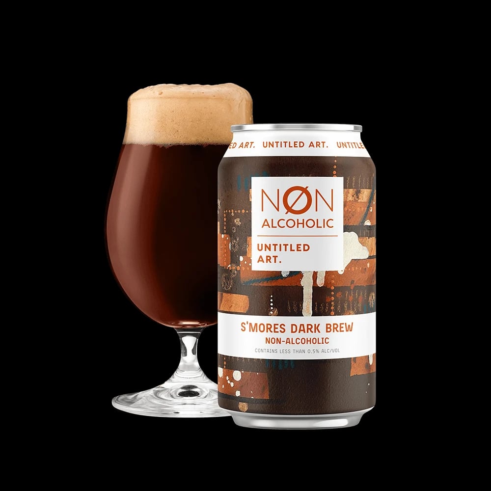 Untitled Art S'mores Dark Brew showcasing rich caramel-colored head and campfire-inspired flavors in a stylish label design