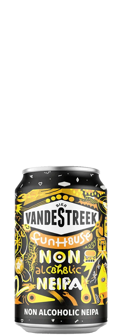 VandeStreek Funhouse NEIPA alcohol-free beer with creamy texture and vibrant citrus hop flavors on smooth oat malt base