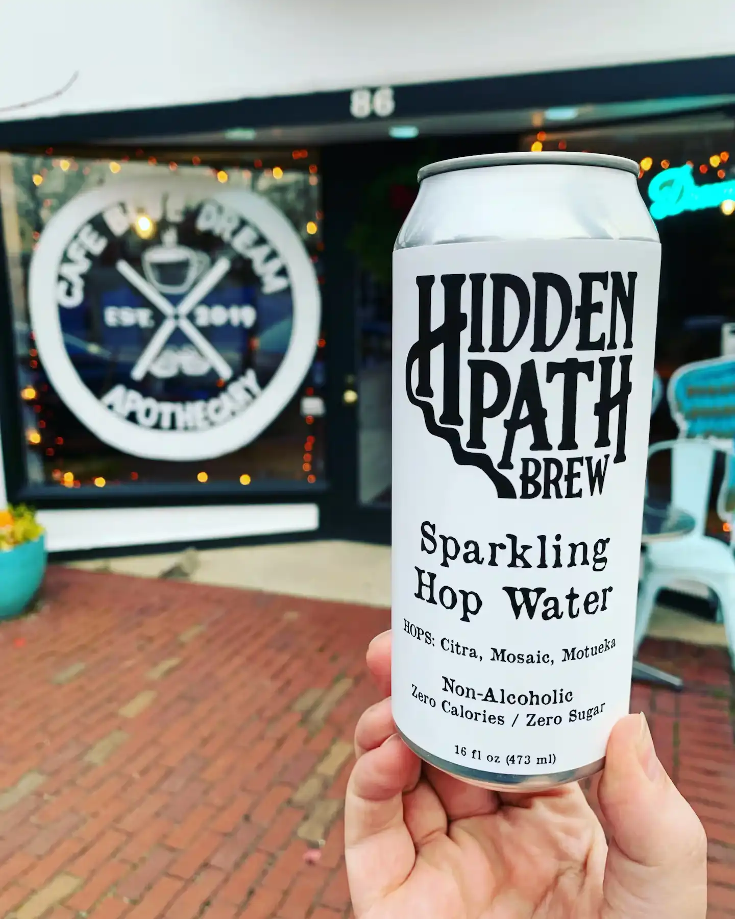 Hidden Path by Wandering Soul non-alcoholic hop water showcasing a crisp, sparkling beverage with vibrant citrus and tropical hop flavors