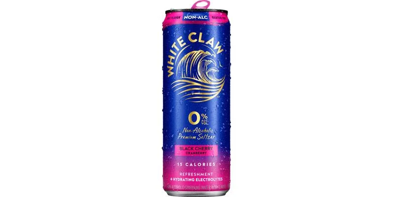 Refreshing White Claw Black Cherry Cranberry non-alcoholic beer with natural black cherry and cranberry flavors and added electrolytes