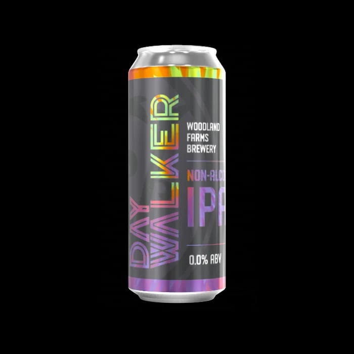 Day Walker non-alcoholic IPA by Woodland Farms Brewery featuring vibrant hop aromas and crafted with Maine local ingredients