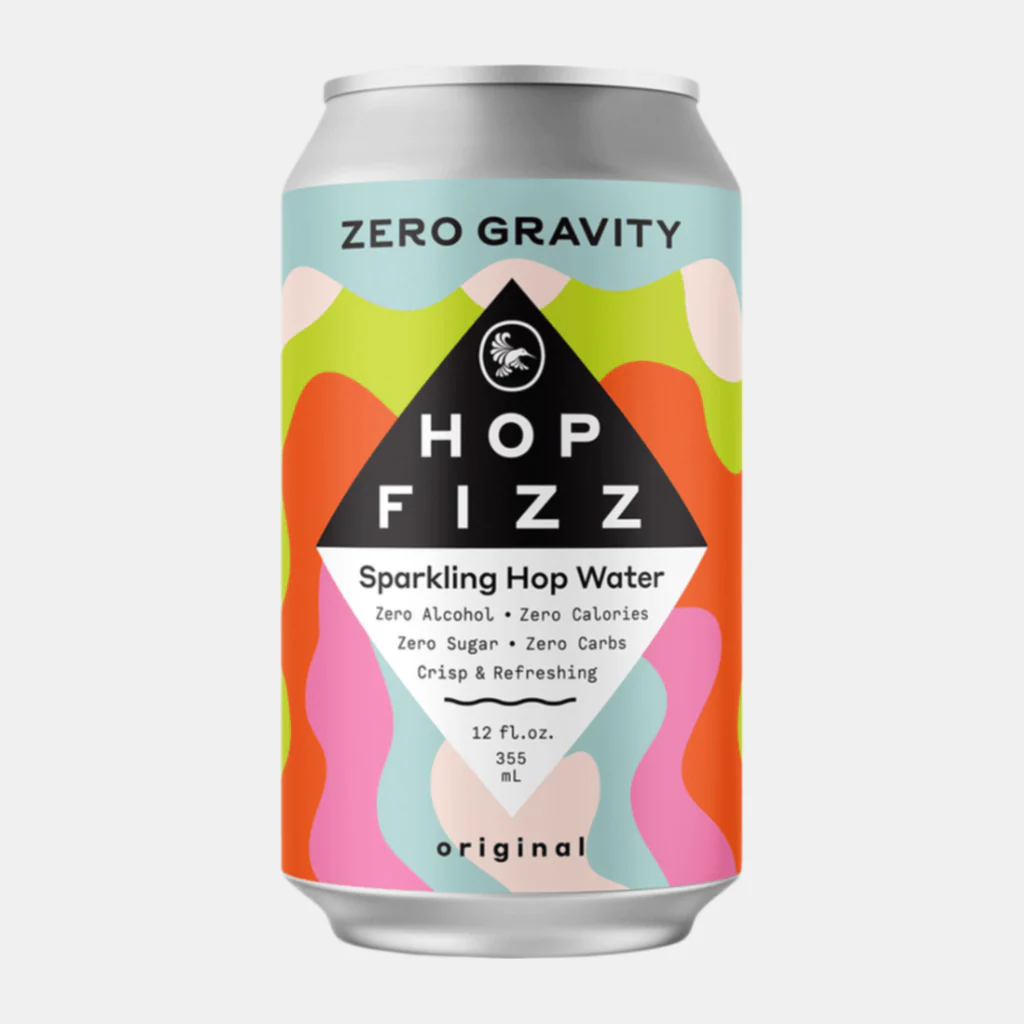 Zero Gravity Hop Fizz dry-hopped sparkling hop water with tropical and citrus hop aromas in a zero-alcohol, zero-calorie refreshing drink.